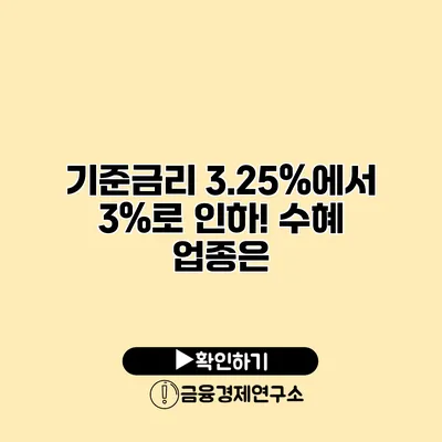 기준금리 3.25%에서 3%로 인하! 수혜 업종은?