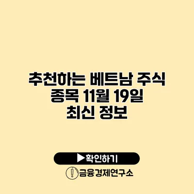 추천하는 베트남 주식 종목 11월 19일 최신 정보