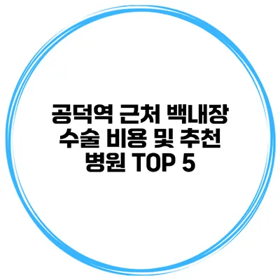 공덕역 근처 백내장 수술 비용 및 추천 병원 TOP 5